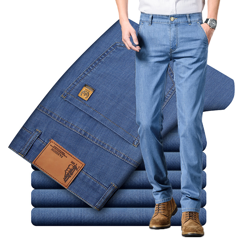 モーダル生地夏薄いメンズジーンズストレートビジネスファッショ - Levis Jeans 501 のレビューと価格