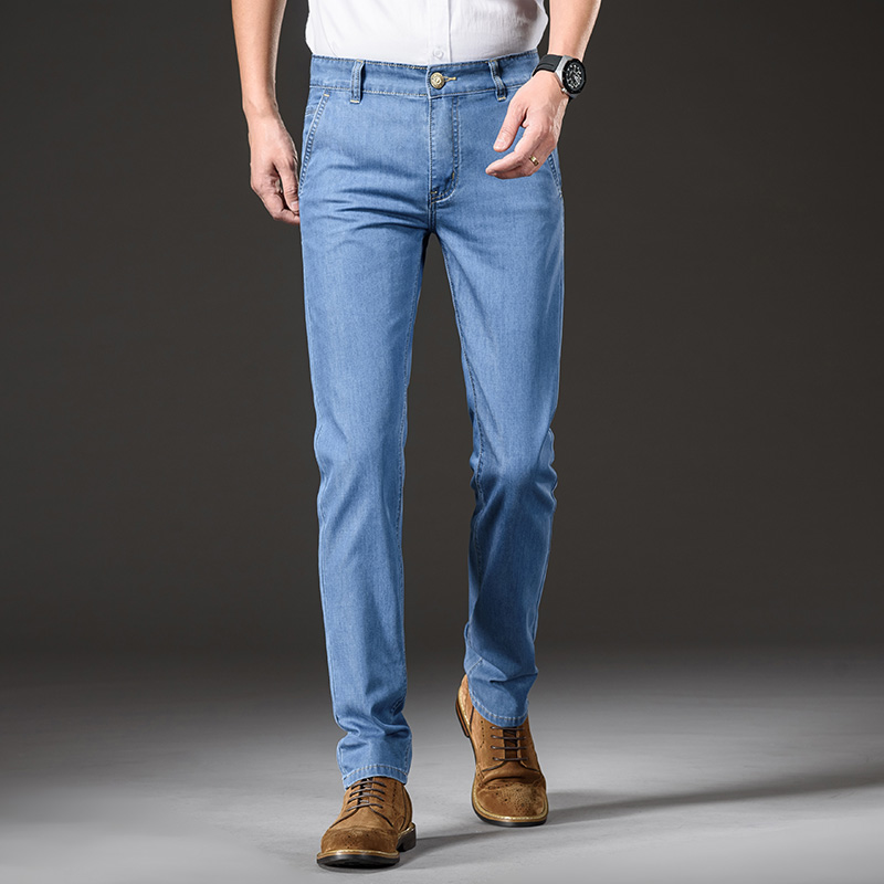 モーダル生地夏薄いメンズジーンズストレートビジネスファッショ - Levis Jeans 501 のレビューと価格