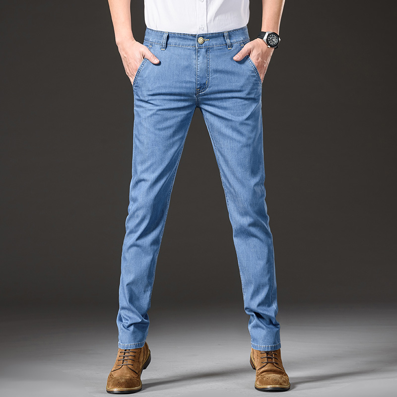 モーダル生地夏薄いメンズジーンズストレートビジネスファッショ - Levis Jeans 501 のレビューと価格