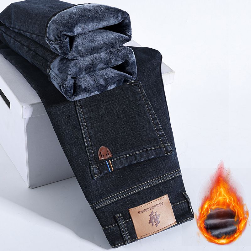 冬暖かいフリースジーンズメンズ厚いサーマルカジュアルストレー - Levis Jeans 501 のレビューと価格
