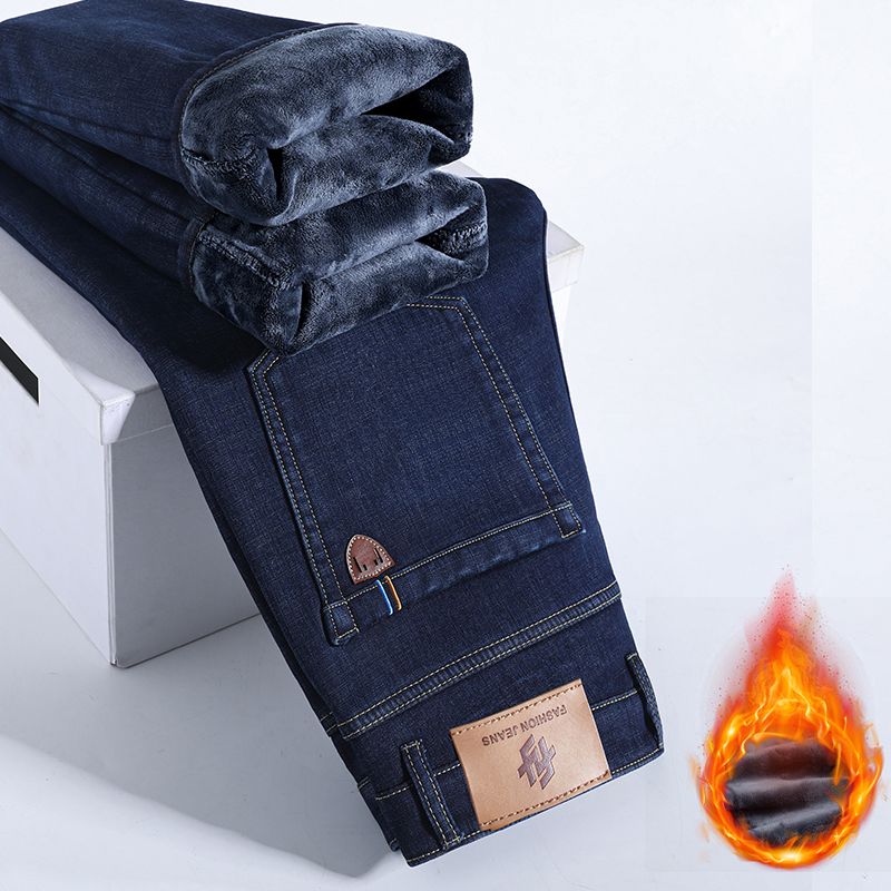冬暖かいフリースジーンズメンズ厚いサーマルカジュアルストレー - Levis Jeans 501 のレビューと価格